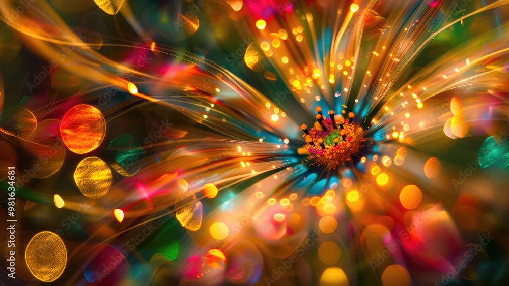 Multicolored energy lines creating a dynamic and luminous floral shape Multicolored energy lines creating a dynamic and luminous floral shape