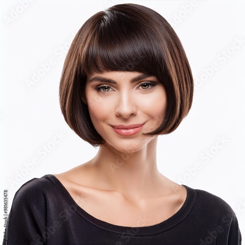 Charming Woman with Short Bob Hairstyle Isolated on White Background, Clipping Path, Full Depth of Field