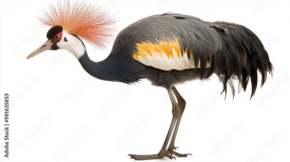 crested crane stands tall and proud, showcasing its striking crown of feathers and graceful, elongated neck, embodying the beauty of avian elegance. crested crane stands tall and proud, showcasing its striking crown of feathers and graceful, elongated neck, embodying the beauty of avian elegance.