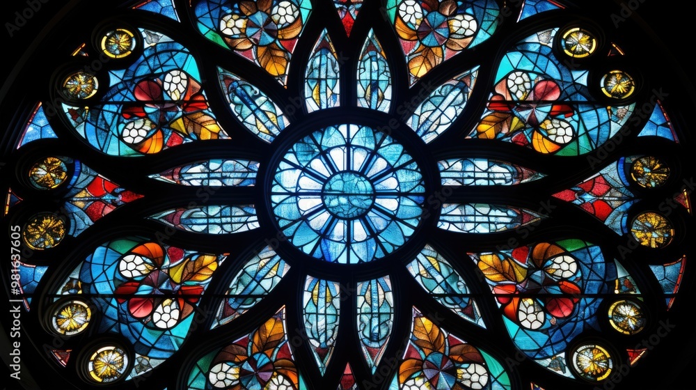 A stunning stained glass window with intricate patterns and vibrant colors. A stunning stained glass window with intricate patterns and vibrant colors.