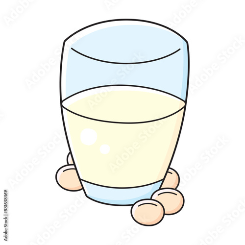 Soy milk glass and soy beans isolated vector illustration
