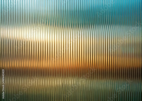 Reeded Glass Window. Empty pub door for coffee shop billboard. Minimal interior with blurry lights for modern presentation. Silver, Chrome Colors. Gray Ribbed Background.