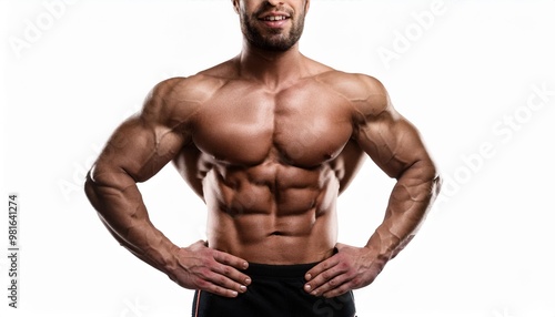 Athletic Man with Muscular Physique Isolated on White Background, Clipping Path, Full Depth of Field