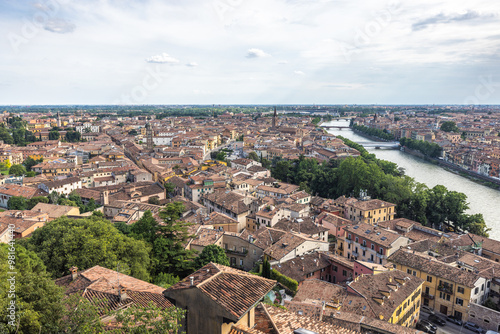 Panoramic view of the Verona city from Castel San Pietro castle, Italy, Europe.