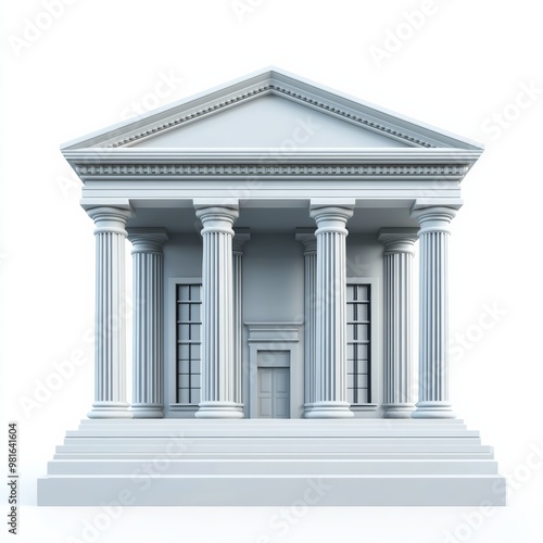 3D Modern Bank Building Icon with Classical Columns