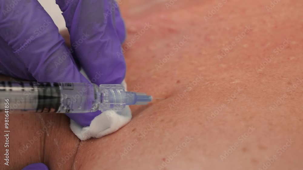 Treatment of decollete area skin by injection method, performed with ...