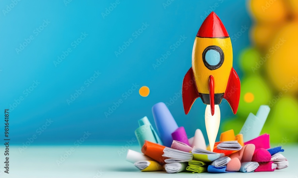 Abstract Rocket Launching from a Stack of Ideas: Start-Up Concept for Launching a Business Idea Abstract Rocket Launching from a Stack of Ideas: Start-Up Concept for Launching a Business Idea