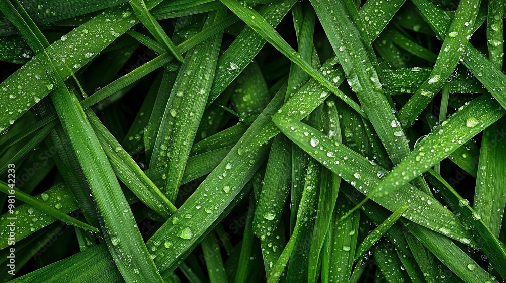 Close-up of Dew-Covered Green Grass Blades Close-up of Dew-Covered Green Grass Blades