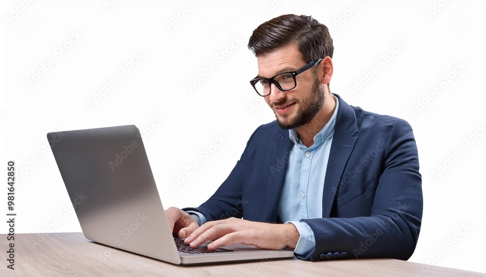 IT Specialist Working on a Laptop Isolated on White Background, Clipping Path, Full Depth of Field IT Specialist Working on a Laptop Isolated on White Background, Clipping Path, Full Depth of Field