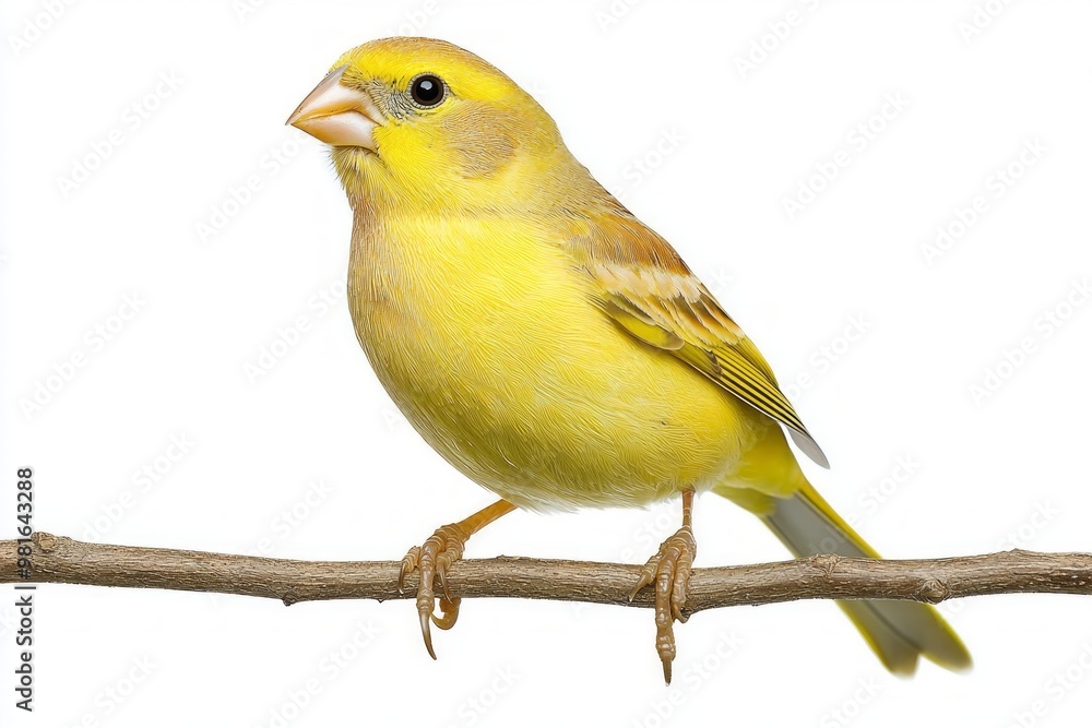lively canary stands perched on a delicate twig, its bright yellow feathers radiating against a clean, white background, capturing nature's beauty in stillness. lively canary stands perched on a delicate twig, its bright yellow feathers radiating against a clean, white background, capturing nature's beauty in stillness.