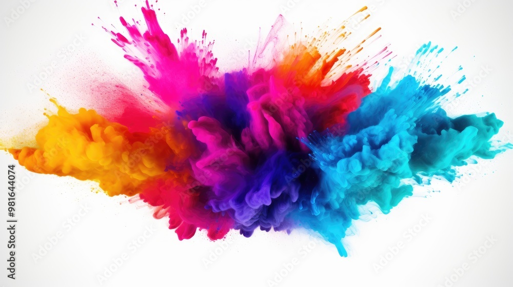 A vibrant explosion of color, with splashes of pink, orange, blue, and purple paint creating a dynamic and abstract composition. A vibrant explosion of color, with splashes of pink, orange, blue, and purple paint creating a dynamic and abstract composition.