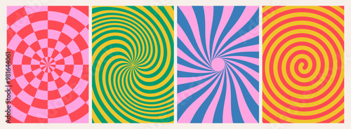 Psychedelic Swirl Radial Pattern. Retro Waves, Spiral, Burst, Swirl, Twirl Background. Abstract Vector Groovy Carnival Texture