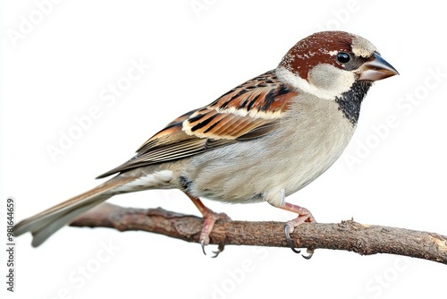 delightful bird rests on a branch, its vibrant brown and gray plumage standing out beautifully. The house sparrow enjoys a moment of calm in an immaculate setting.