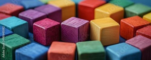 Colorful wooden blocks arranged on a surface