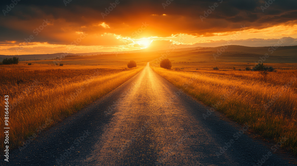 Road leading through beautiful sunset landscape Road leading through beautiful sunset landscape