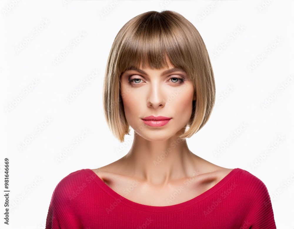 Charming Woman with Short Bob Hairstyle Isolated on White Background, Clipping Path, Full Depth of Field Charming Woman with Short Bob Hairstyle Isolated on White Background, Clipping Path, Full Depth of Field