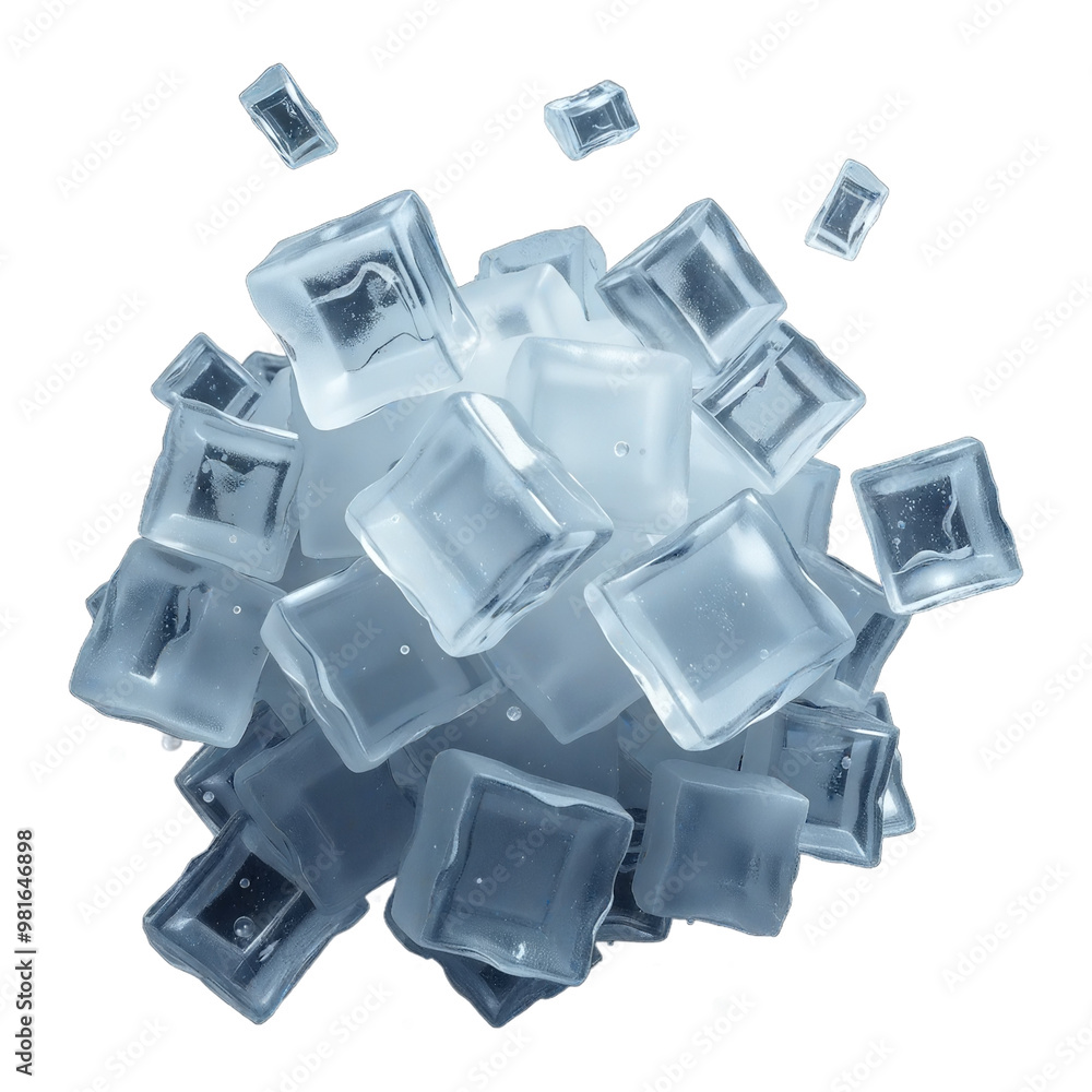 A scattering of clear ice cubes against a transparency background. The varying sizes and random arrangement create a minimalist, geometric composition with a cool and modern aesthetic. A scattering of clear ice cubes against a transparency background. The varying sizes and random arrangement create a minimalist, geometric composition with a cool and modern aesthetic.