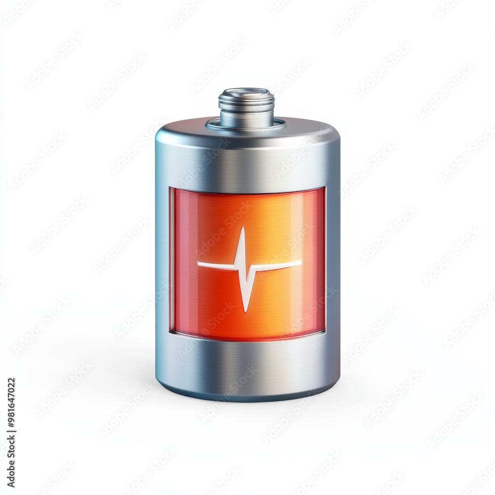 3D Battery Icon with Metallic Finish 3D Battery Icon with Metallic Finish