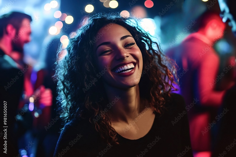 Carefree woman smiling and having fun at a nightclub party Carefree woman smiling and having fun at a nightclub party