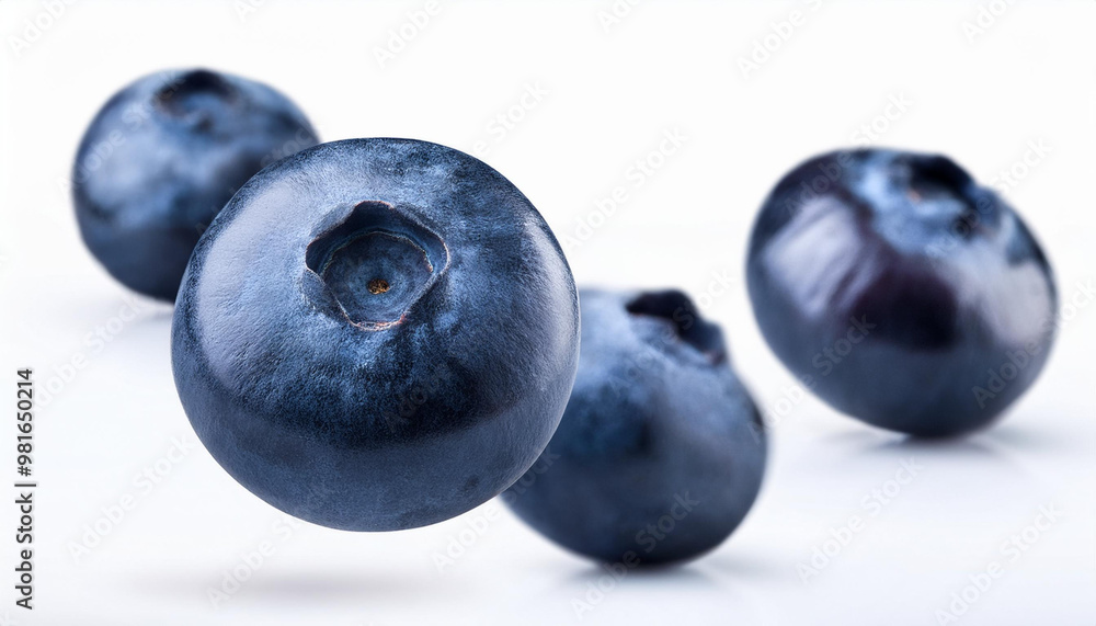 Falling blueberry, isolated on white background, selective focus Falling blueberry, isolated on white background, selective focus