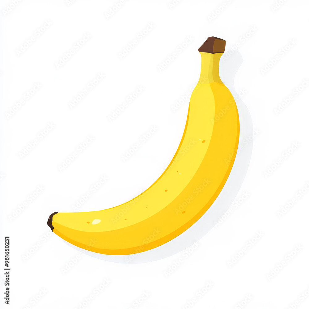 Flat illustration of a banana with a simple, clean design and bright yellow color, isolated on a white background. Flat illustration of a banana with a simple, clean design and bright yellow color, isolated on a white background.