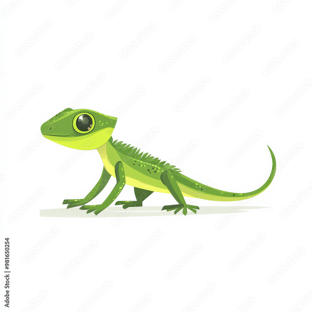 Flat illustration of a small lizard crawling, featuring bright green tones and minimalistic details, isolated on white. Flat illustration of a small lizard crawling, featuring bright green tones and minimalistic details, isolated on white.
