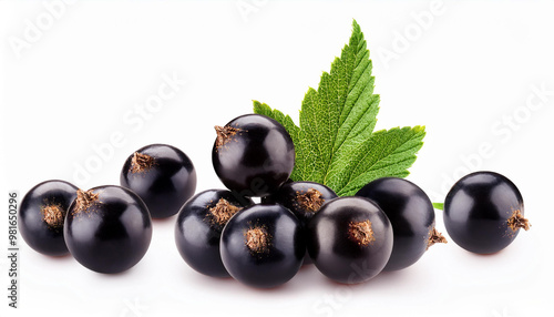 Falling Black currant isolated on white background, selective focus