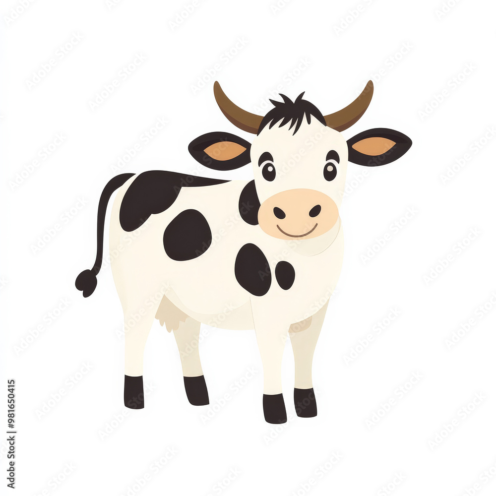 Flat illustration of a dairy cow, in a minimalistic and cute style, isolated on a white background. Flat illustration of a dairy cow, in a minimalistic and cute style, isolated on a white background.