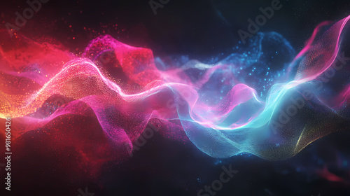 Energetic music themed abstract background with colorful particles lines and plexus effect digital art. Energetic. Illustration