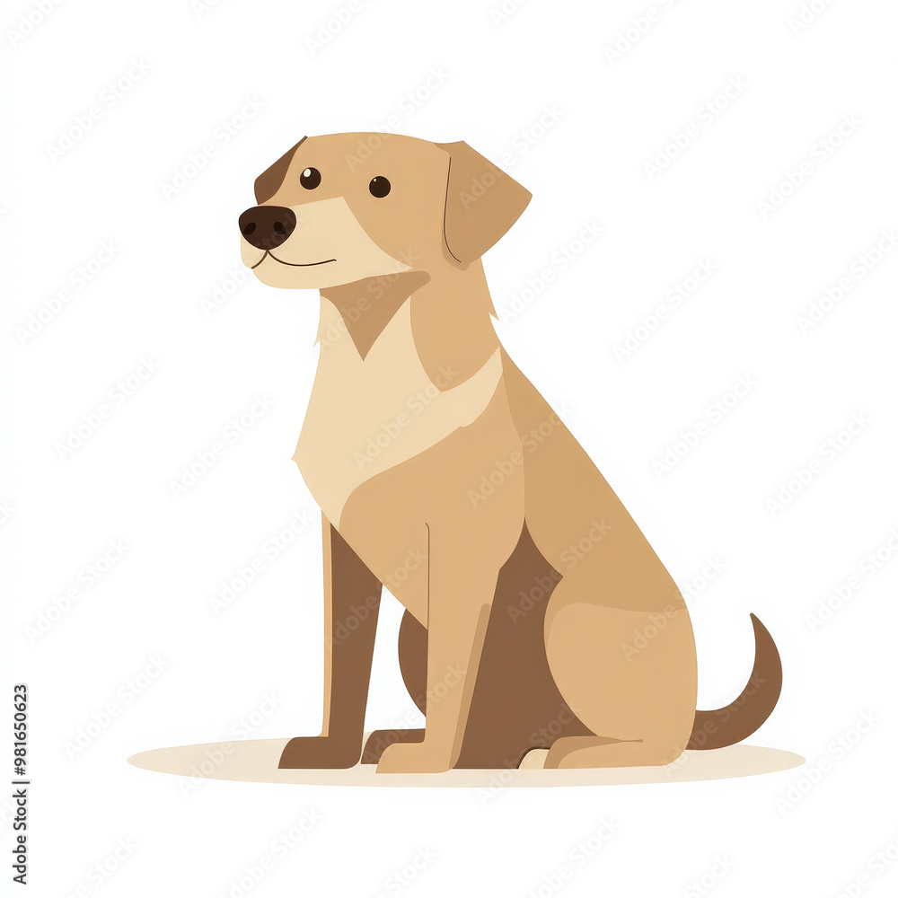 Flat illustration of a friendly dog sitting, drawn with clean lines and light brown tones, isolated on a white background. Flat illustration of a friendly dog sitting, drawn with clean lines and light brown tones, isolated on a white background.