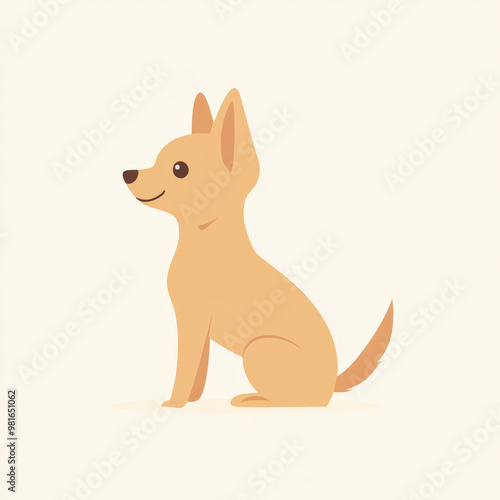 Flat design of a small dog sitting with a wagging tail, drawn in light brown tones, on a white background.