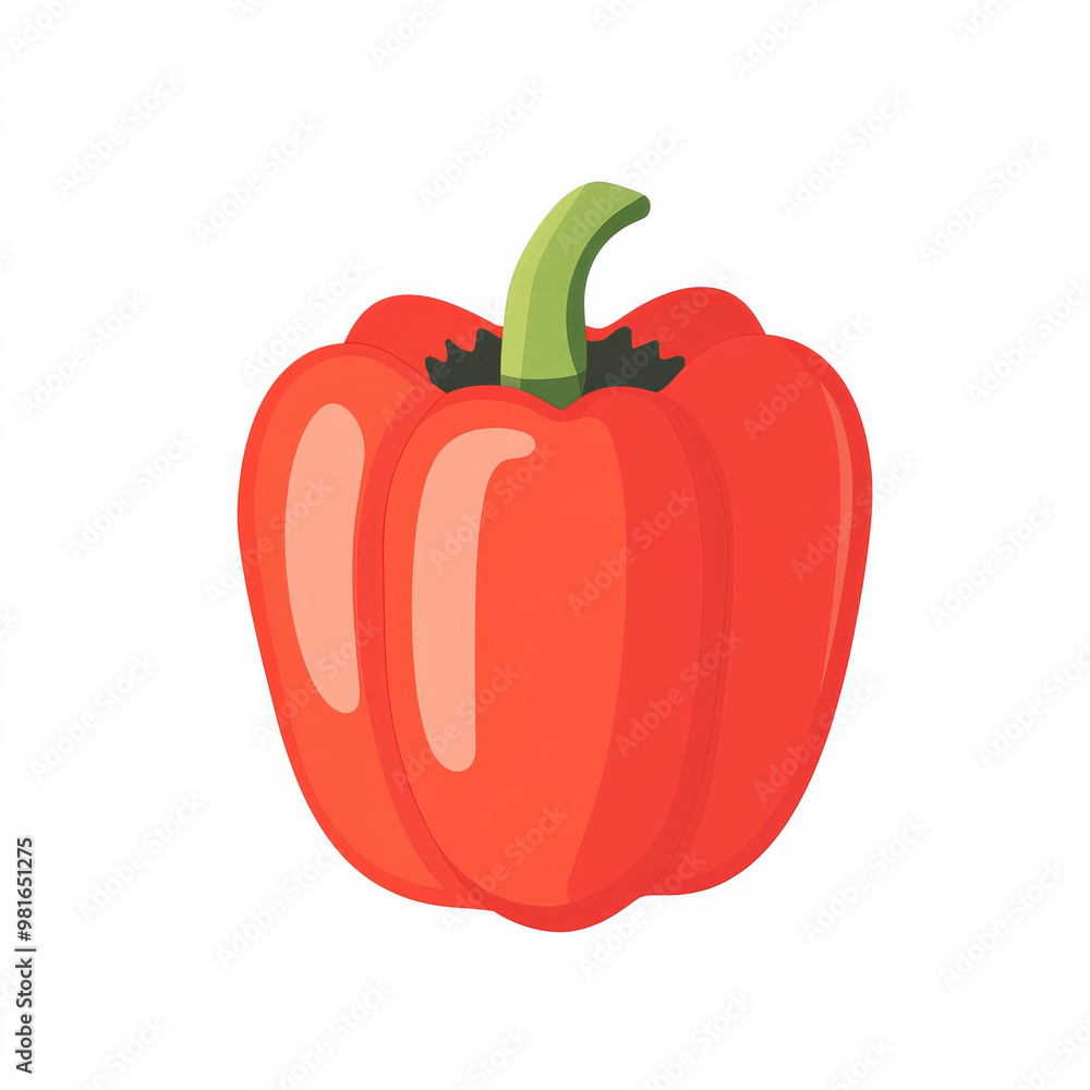 Flat design of a red bell pepper, featuring clean lines and a bold, simple color palette, on a white background. Flat design of a red bell pepper, featuring clean lines and a bold, simple color palette, on a white background.
