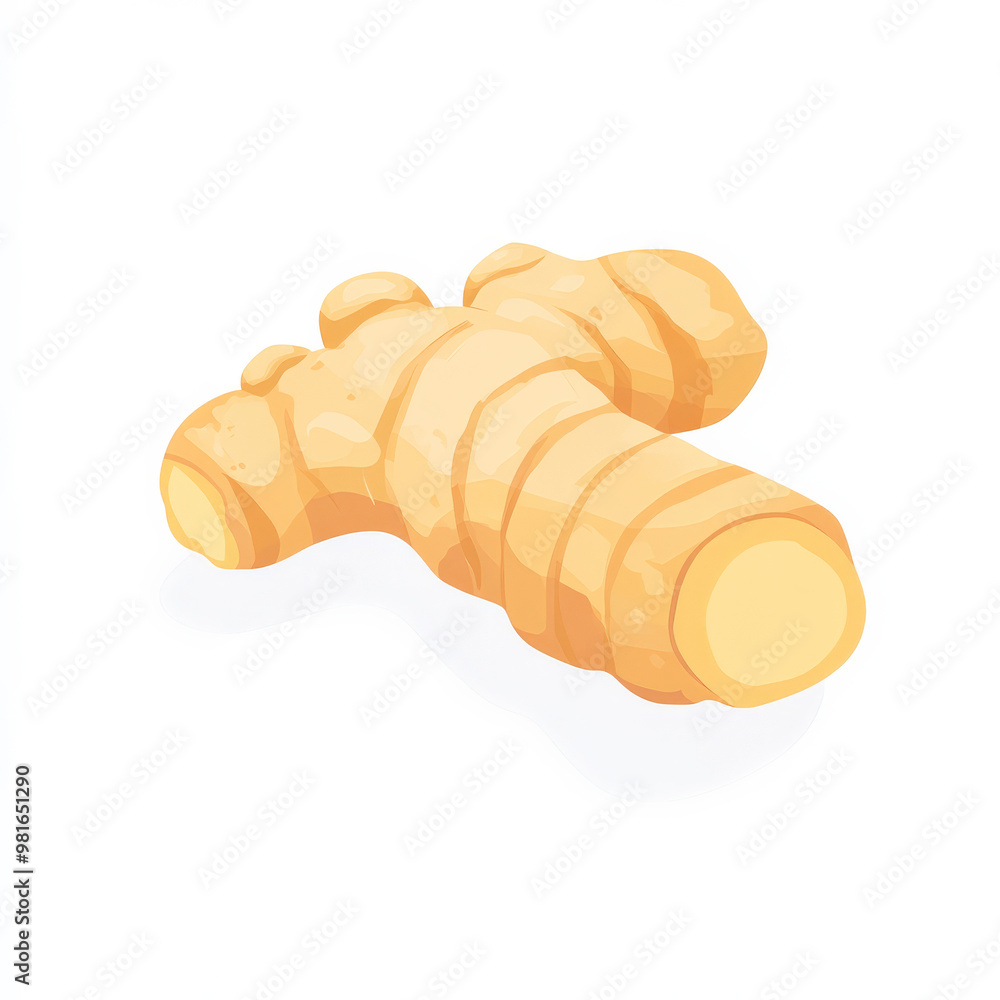Flat illustration of a fresh ginger root, featuring clean lines and minimalistic shading, on a white background. Flat illustration of a fresh ginger root, featuring clean lines and minimalistic shading, on a white background.