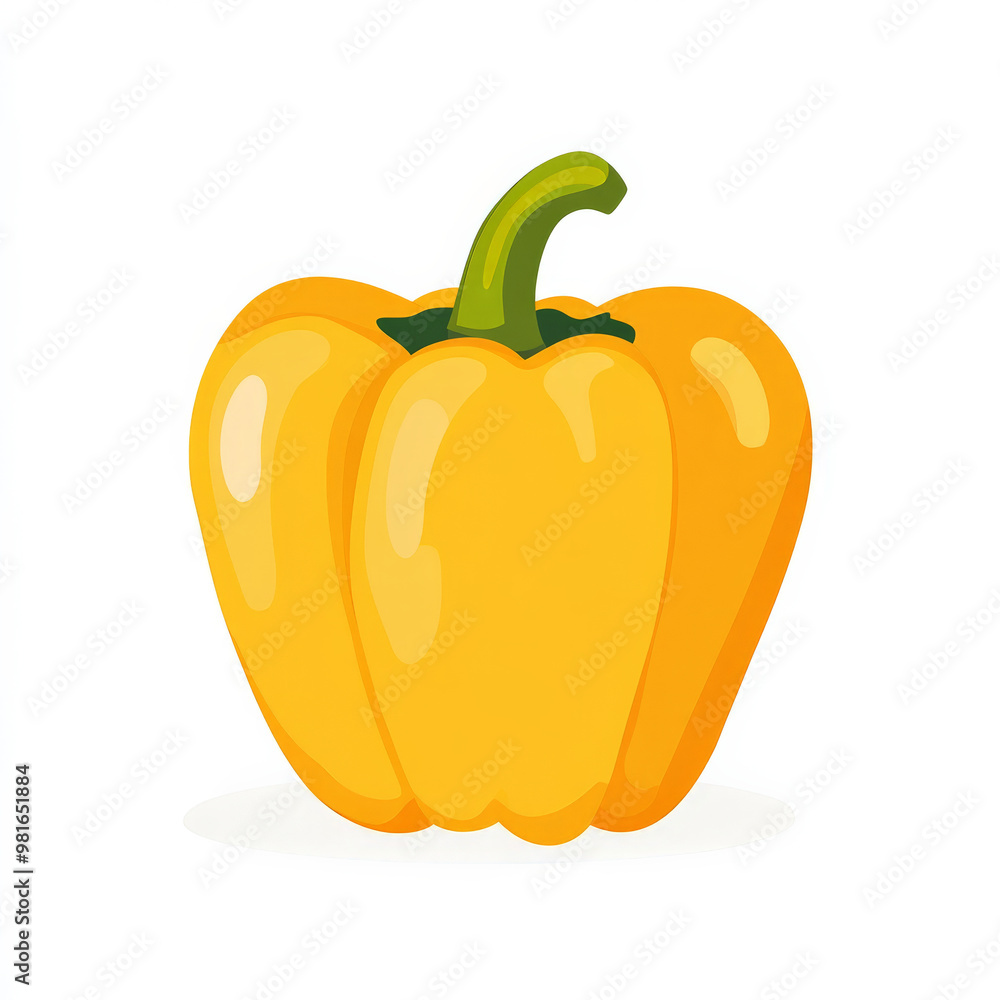 Flat design of a yellow bell pepper, drawn in a clean, minimalist style, on a white background. Flat design of a yellow bell pepper, drawn in a clean, minimalist style, on a white background.