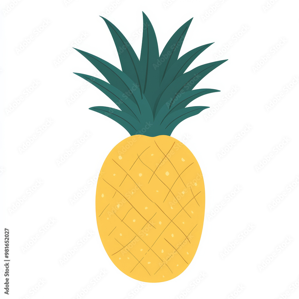 Flat illustration of a whole pineapple with spiky green leaves, drawn in a bold and minimalistic style, on a white background. Flat illustration of a whole pineapple with spiky green leaves, drawn in a bold and minimalistic style, on a white background.