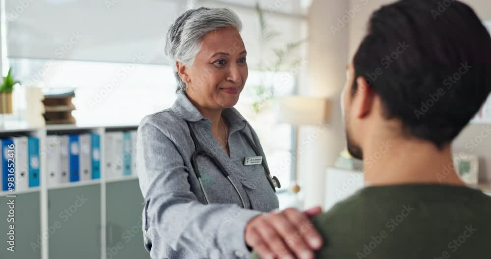 Healthcare, doctor and explaining of diagnosis, support and results of checkup, patient or consultation. Talking, info and update of medicine, medical professional and person in hospital or treatment Healthcare, doctor and explaining of diagnosis, support and results of checkup, patient or consultation. Talking, info and update of medicine, medical professional and person in hospital or treatment