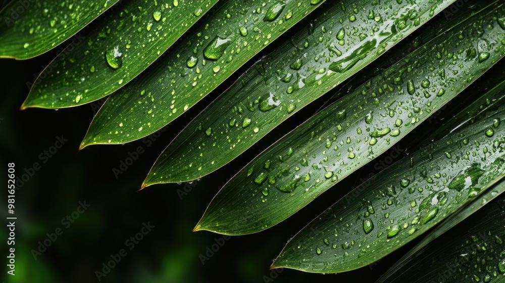 Fototapeta premium Raindrops on Palm Leaves