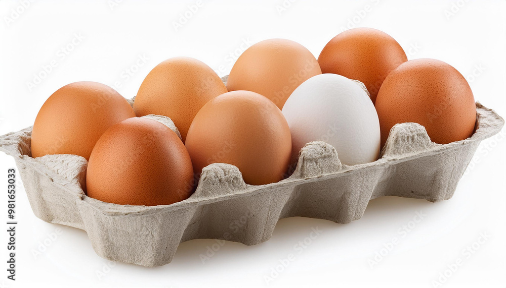 chicken eggs, ten, in paper box, isolated on white background, clipping path, full depth of field chicken eggs, ten, in paper box, isolated on white background, clipping path, full depth of field