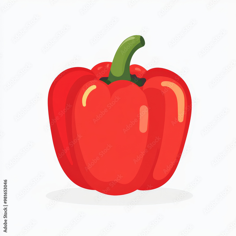 Flat design of a red bell pepper, featuring clean lines and a bold, simple color palette, on a white background. Flat design of a red bell pepper, featuring clean lines and a bold, simple color palette, on a white background.