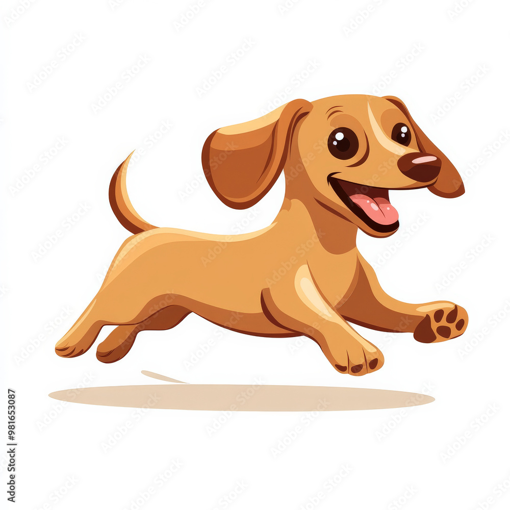Flat illustration of a happy dachshund dog running with its ears flapping, featuring light brown tones, isolated on white. Flat illustration of a happy dachshund dog running with its ears flapping, featuring light brown tones, isolated on white.