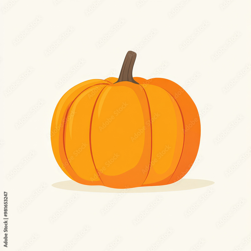 Obraz premium Flat illustration of a bright orange pumpkin with clean lines and a simple design, on a white background.