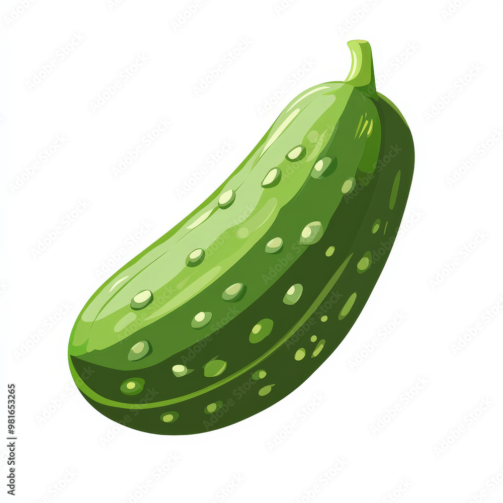 Flat illustration of a fresh green cucumber with minimalistic details, isolated on a white background. Flat illustration of a fresh green cucumber with minimalistic details, isolated on a white background.
