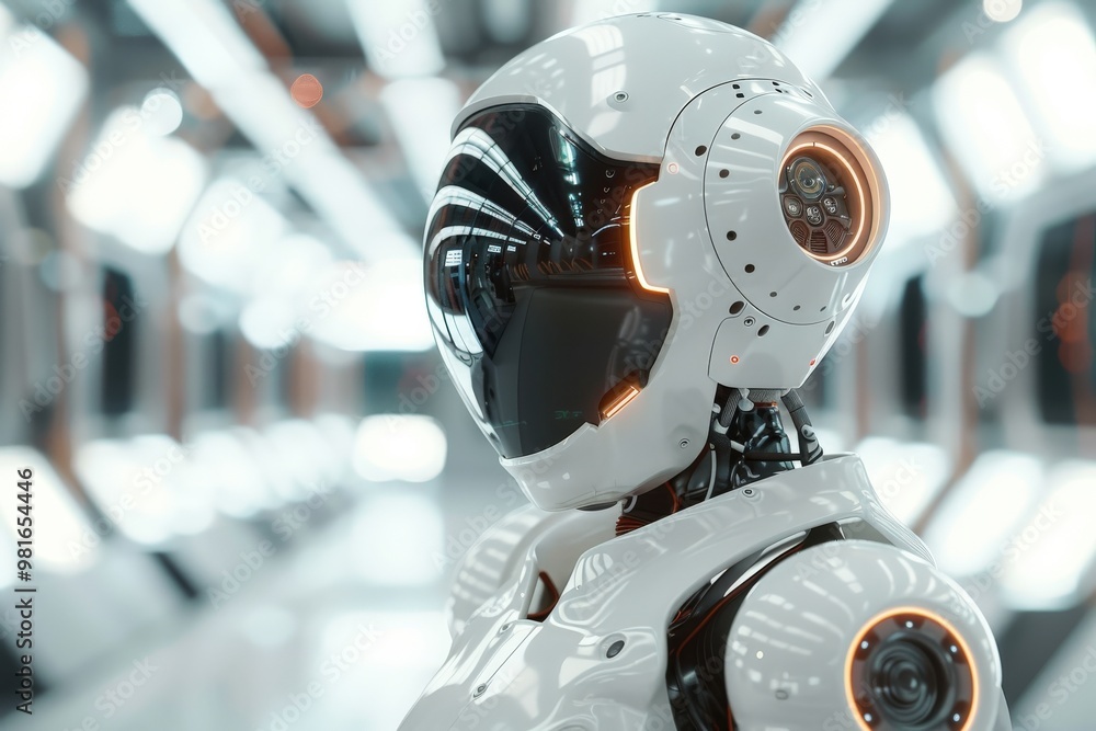 Fototapeta premium A robot is working in a factory. generative ai image