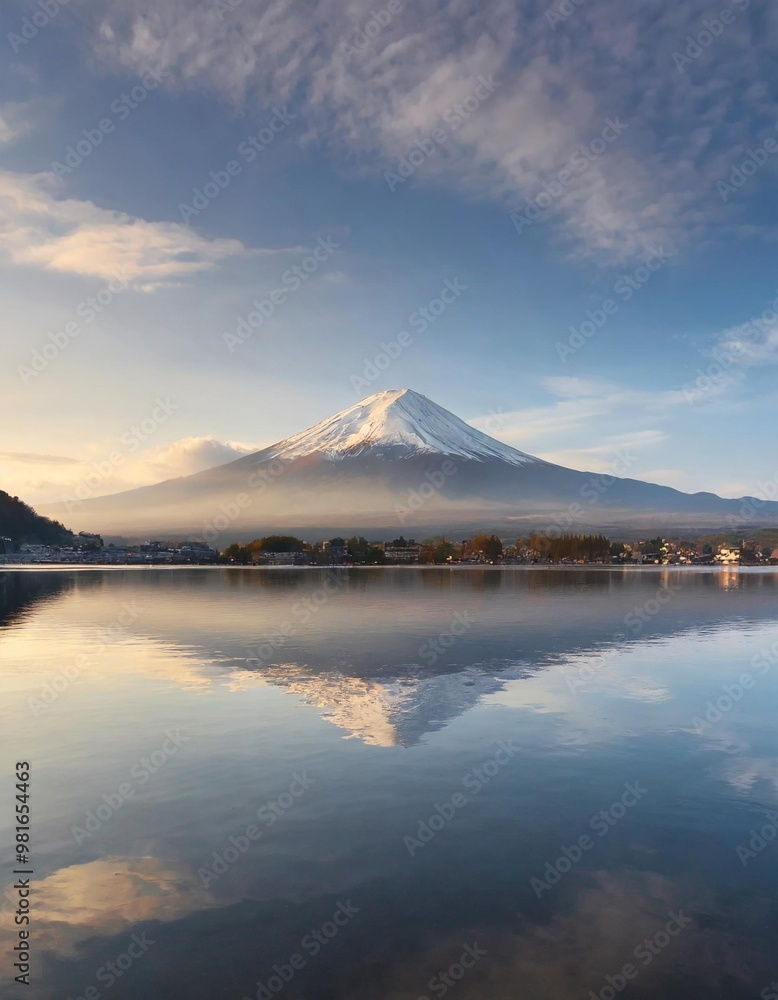 Sacred Mount Fuji Reflected in the Calm Waters of Lake Kawaguchi Sacred Mount Fuji Reflected in the Calm Waters of Lake Kawaguchi
