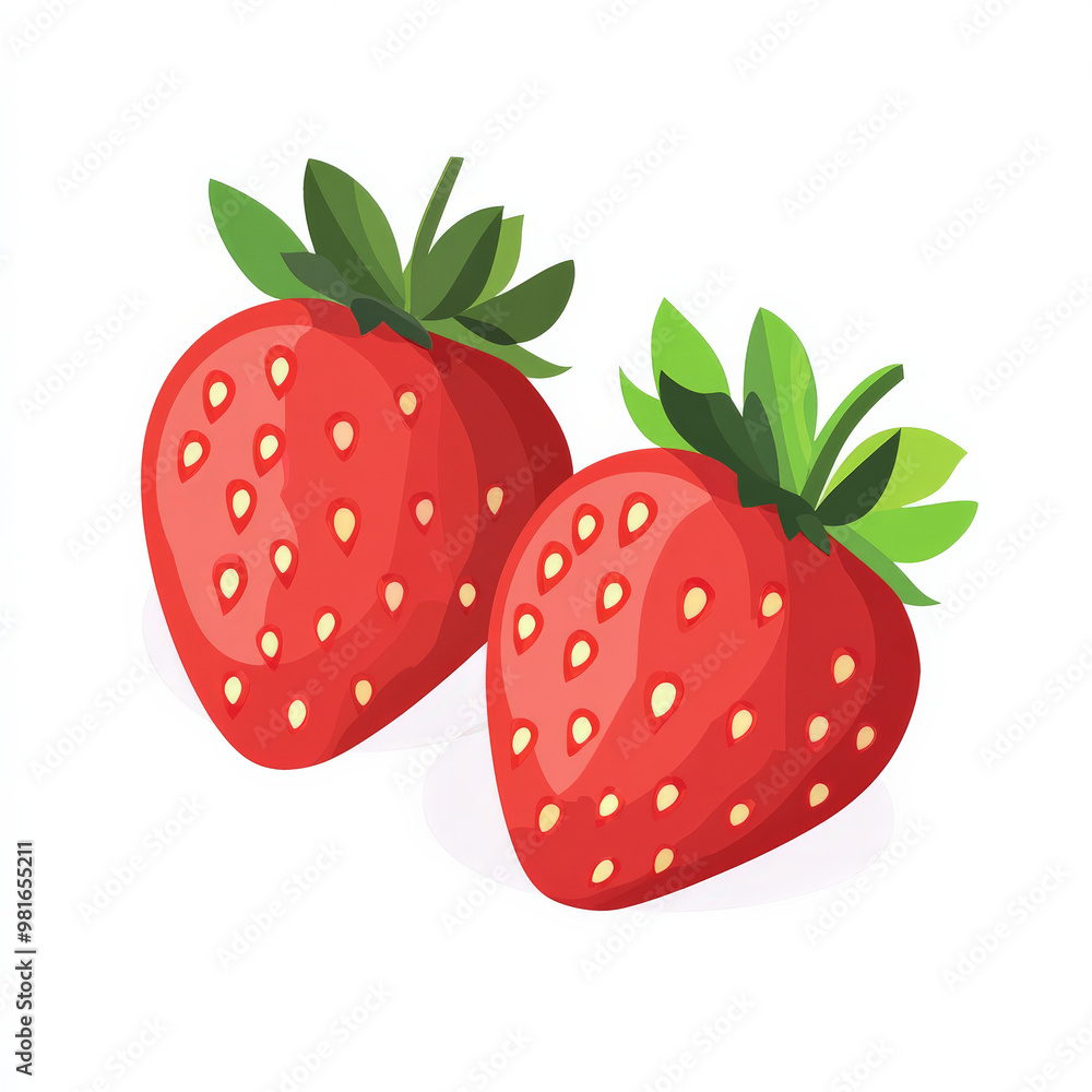 Flat design of a pair of strawberries, with clean lines and bright red color, isolated on a white background. Flat design of a pair of strawberries, with clean lines and bright red color, isolated on a white background.