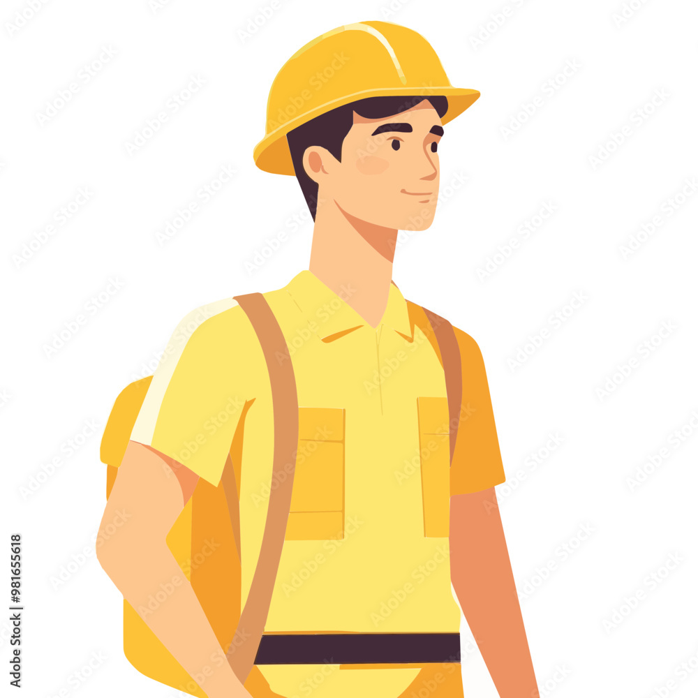 Cheerful vector of a delivery guy in yellow uniform, perfect for logistics, delivery services, and transportation designs. Cheerful vector of a delivery guy in yellow uniform, perfect for logistics, delivery services, and transportation designs.