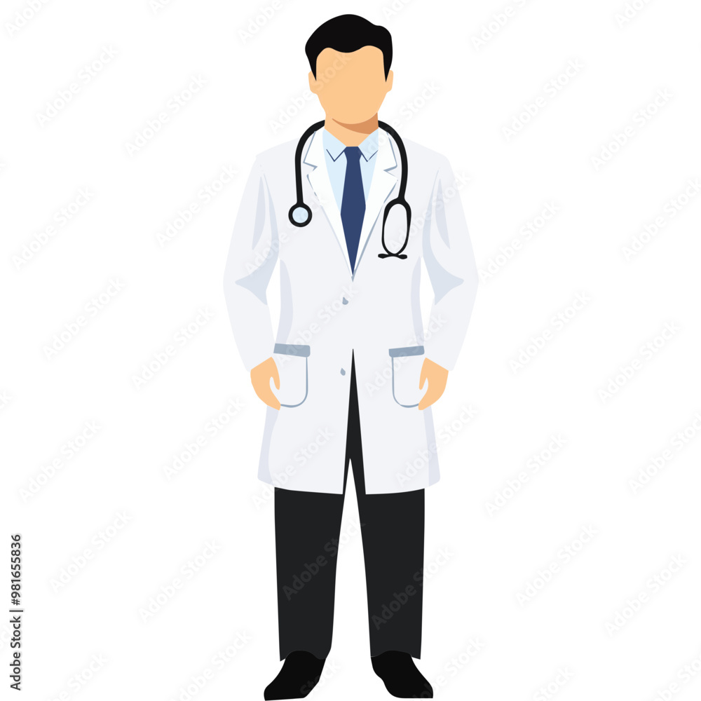 Minimalist vector graphic of a faceless doctor in a lab coat. Great for healthcare marketing and professional medical projects. Minimalist vector graphic of a faceless doctor in a lab coat. Great for healthcare marketing and professional medical projects.