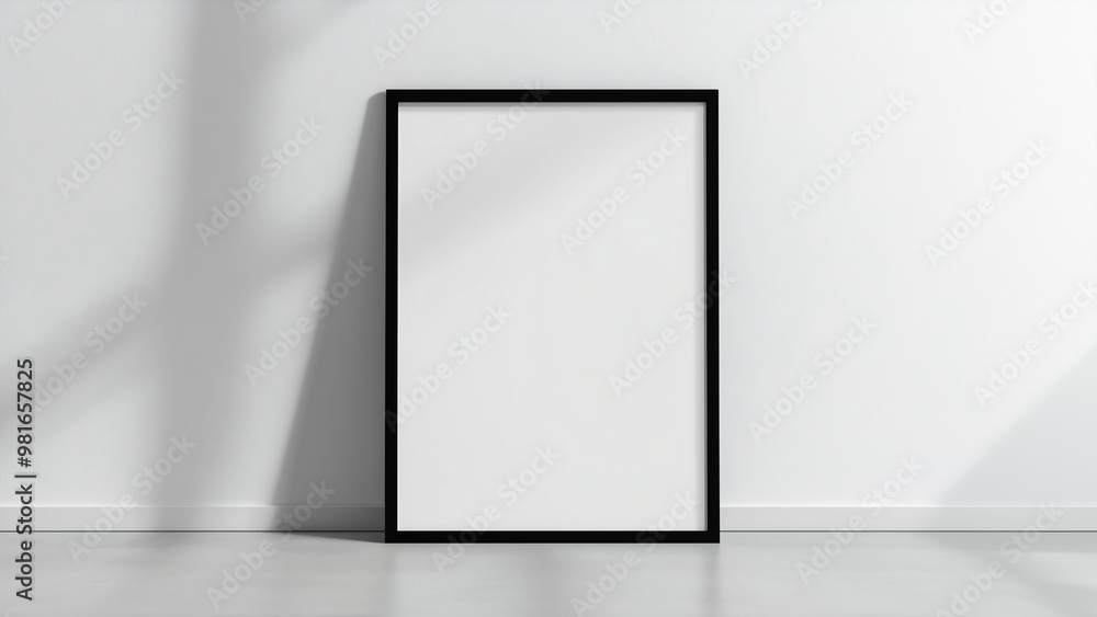 Modern Minimalism: Thin Black Picture Frame Mockup with Shadow Gap Modern Minimalism: Thin Black Picture Frame Mockup with Shadow Gap