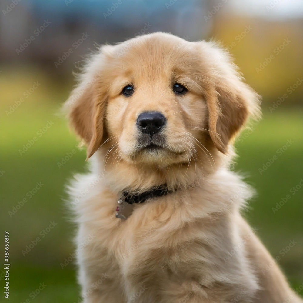 Isolated golden retriever puppy with depth of field showcasing fluffy fur and playful expression Isolated golden retriever puppy with depth of field showcasing fluffy fur and playful expression