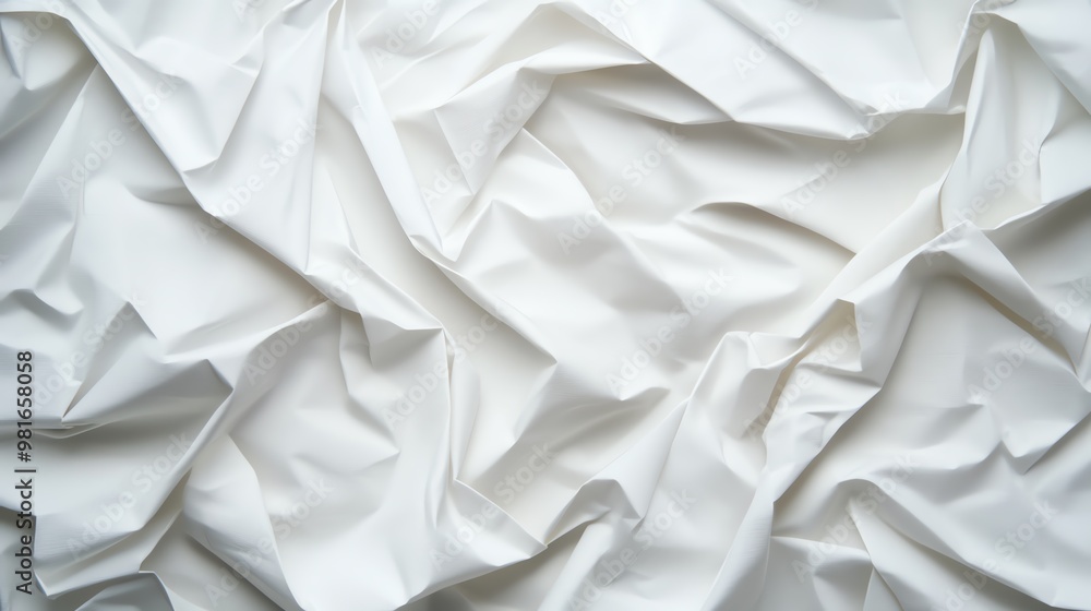 Obraz premium A close-up view of crumpled white fabric showcasing texture and depth, perfect for backgrounds or artistic design.